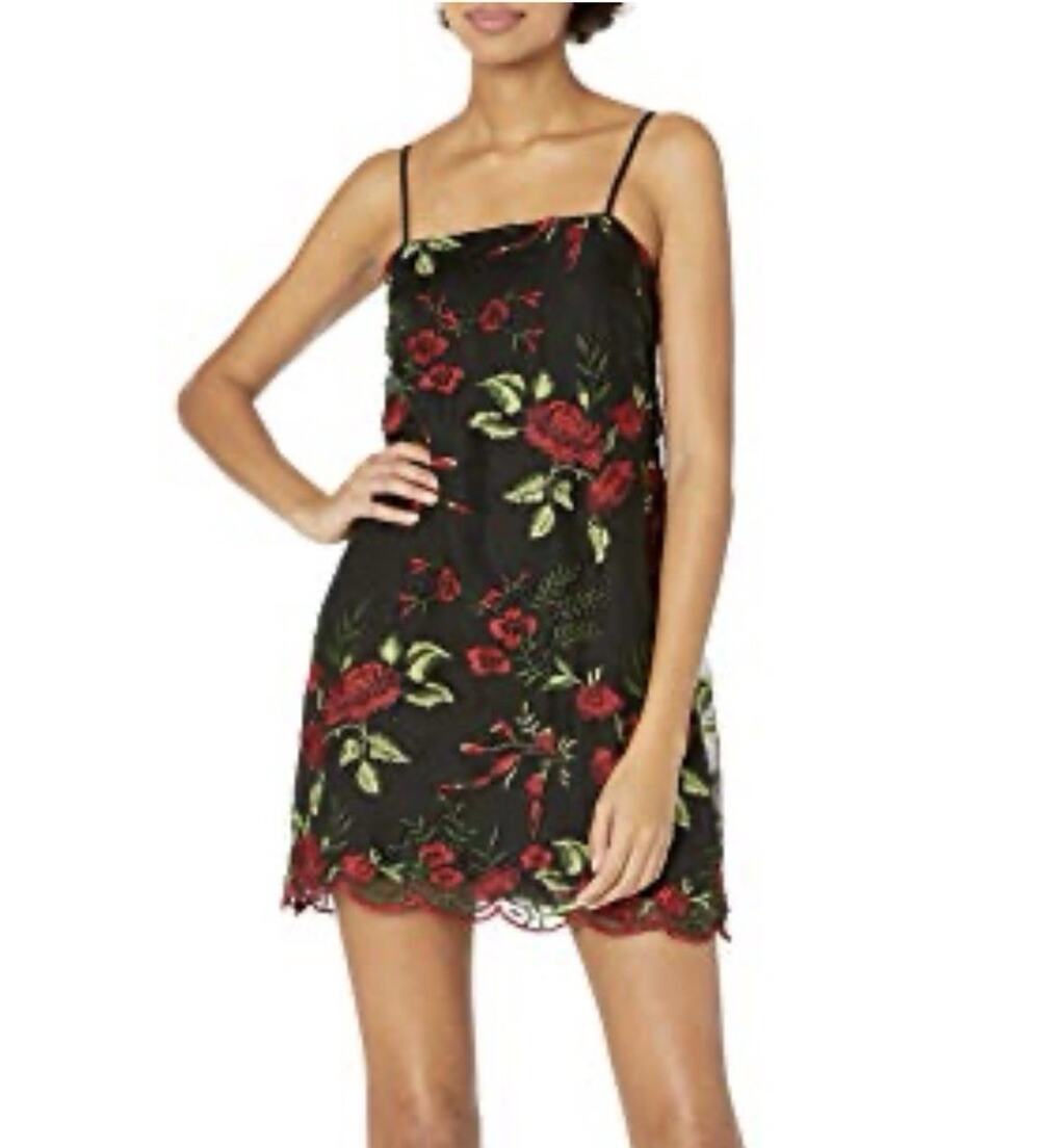 Show Me Your Mumu Dress Size M Black Risque Rose Super Slip Adjust Strap Lined